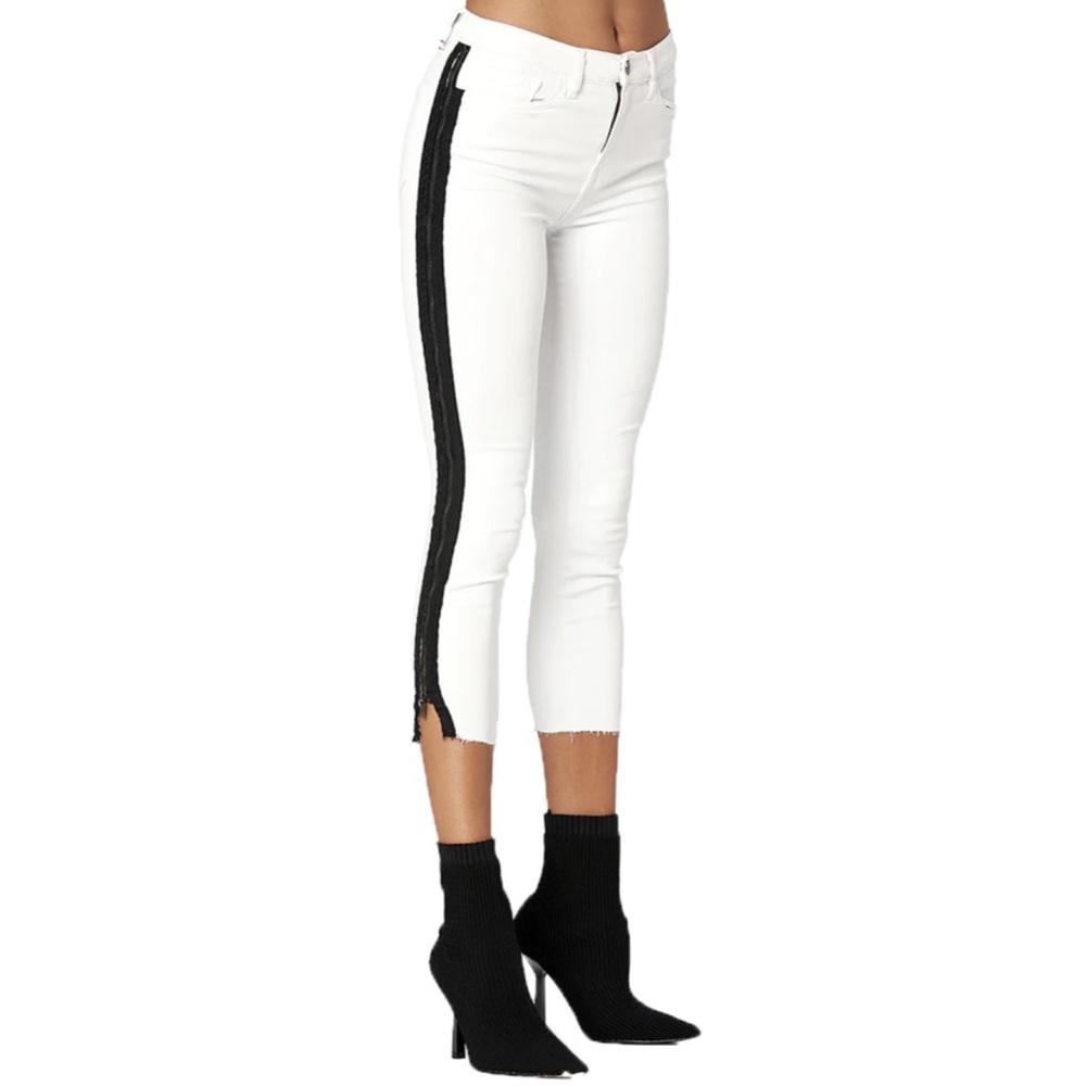 Etienne Marcel White Skinny Jeans Size 26 Black Side Zip Cropped Denim